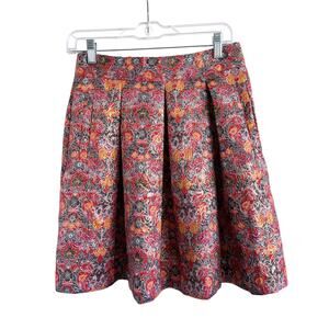 Anthropologie Metallic Skirt Mini Jacquard Holiday Party Boho Floral Pockets Fun